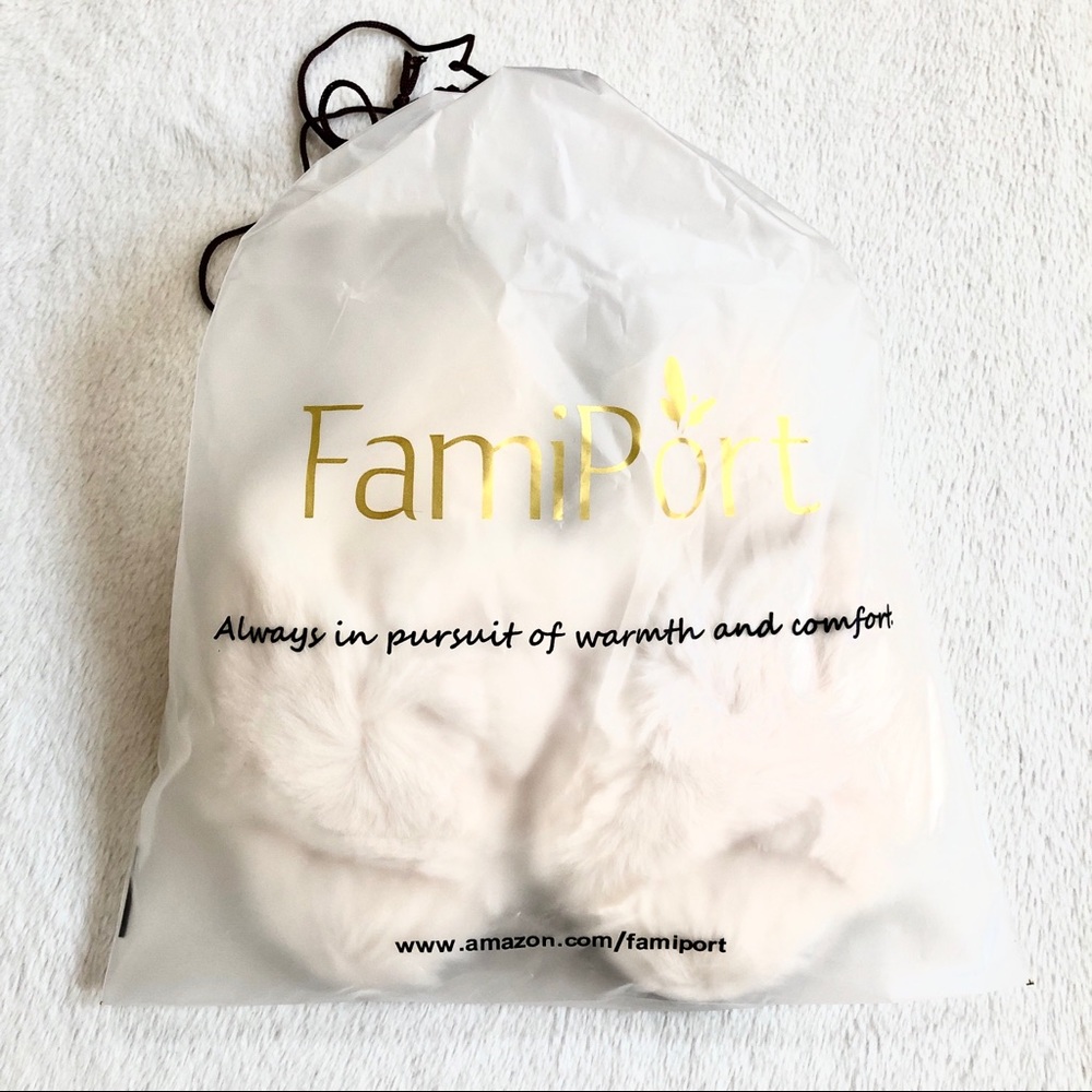 FamiPort White Cross Band Fluffy House Slippers S - Picture 2 of 12